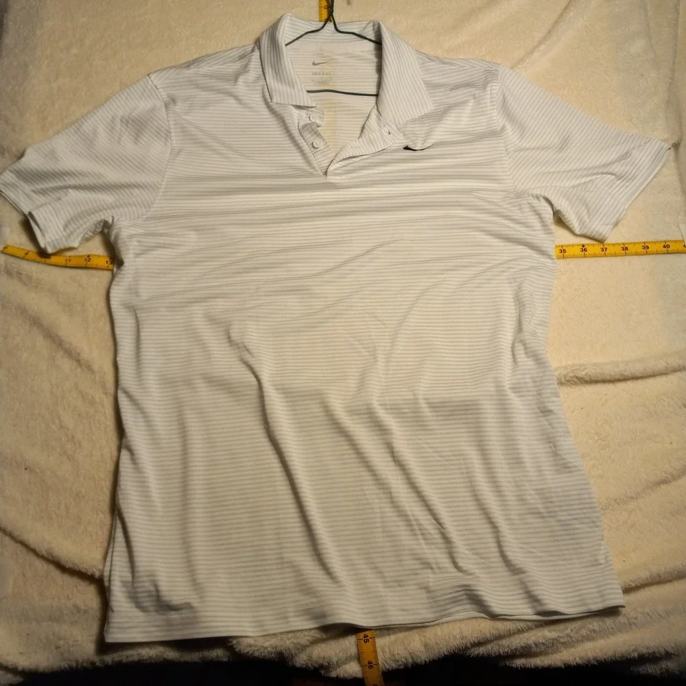 Nike Golf Dri-FIT UV Mens Large Striped Polo Shirt White Light Gray Short Sleeve
